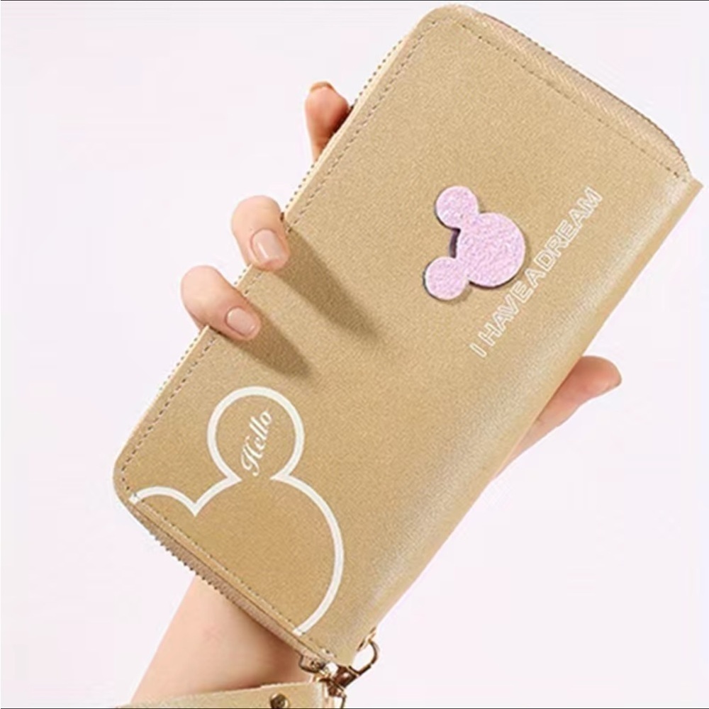 Minnie Mickey Mouse Wristlet Clutch Convertible Long Glitter Disney Wallet Green - Picture 13 of 16
